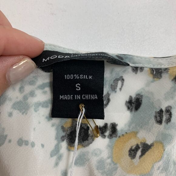 Moda International Silk Blouse Women S Grey Leopard Plunge V Neck Flutter Sleeve - Picture 10 of 14